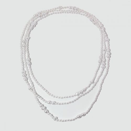 Plastic Pearl Necklace fashion jewelry & multilayer & for woman white Length Approx 160 cm Sold By PC