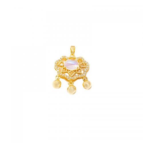 Cubic Zirconia Micro Pave Brass Pendant with White Shell & Resin plated DIY & micro pave cubic zirconia golden Sold By PC