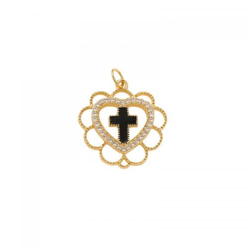 Cubic Zirconia Micro Pave Brass Pendant Heart plated DIY & micro pave cubic zirconia & enamel golden Sold By PC