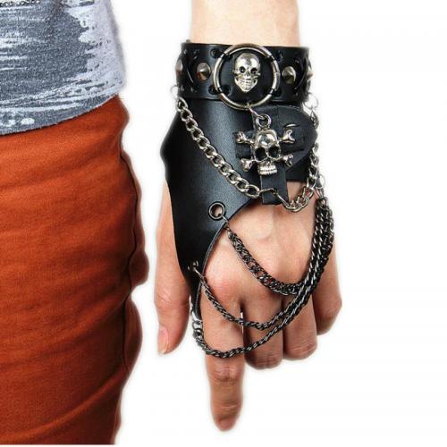 Gothic Bracelet Ring Full Grain Cowhide Leather with Zinc Alloy Adjustable & fashion jewelry & Unisex nickel lead & cadmium free Sold By PC
