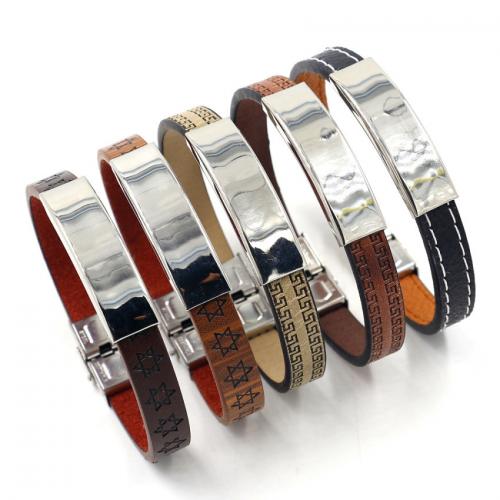 PU Leather Cord Bracelets with Titanium Steel random style & fashion jewelry & Unisex & mixed Length Approx 20.5 cm Sold By PC