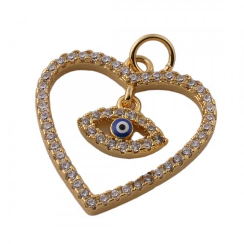 Evil Eye Pendants Brass Heart fashion jewelry & Unisex & micro pave cubic zirconia golden nickel lead & cadmium free Approx 3.5mm Sold By PC