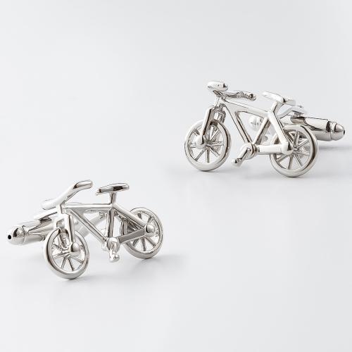 Cufflinks, Brass, Bike, silver color plated, for man, nickel, lead & cadmium free, 25x15mm, Sold By Pair