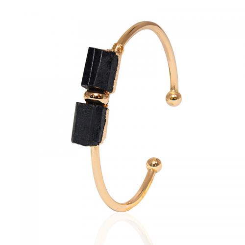 Zinc Alloy Bangle with Schorl gold color plated Adjustable black Length 18 cm Sold By PC
