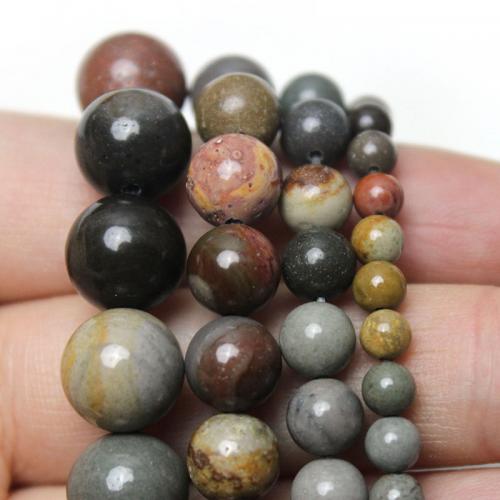 Natural Picture Jasper Beads Round DIY brown Sold By Strand