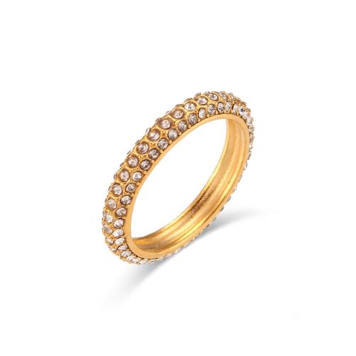 Cubic Zirconia rustfrit stål fingre Ringe, 304 rustfrit stål, mode smykker & forskellig størrelse for valg & Micro Pave cubic zirconia & for kvinde, guld, nikkel, bly & cadmium fri, wide:3mm, Solgt af PC