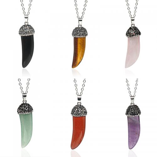 Gemstone Pendants Jewelry Natural Stone with Rhinestone Clay Pave Horn fashion jewelry & Unisex Sold By PC