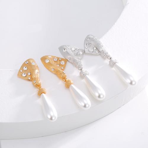Brass Drop Earring with Plastic Pearl fashion jewelry & for woman & with rhinestone nickel lead & cadmium free 53mm Sold By Pair