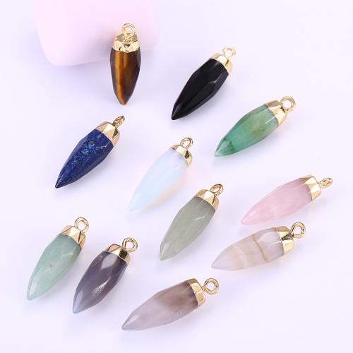 Gemstone Pendants Jewelry Natural Stone with Brass Conical gold color plated DIY Random Color Sold By PC