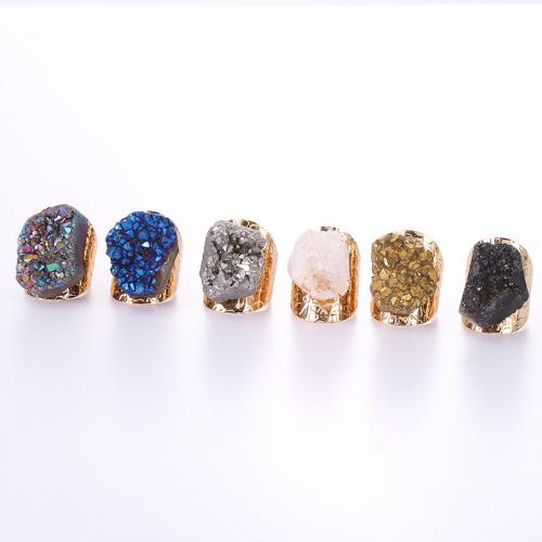 Natural Quartz Ring Finger, Mosiądz, ze Kwarc naturalny, Platerowane w kolorze złota, biżuteria moda & dla obu płci, Losowy kolor, bez zawartości niklu, ołowiu i kadmu, 20x16mm, sprzedane przez PC