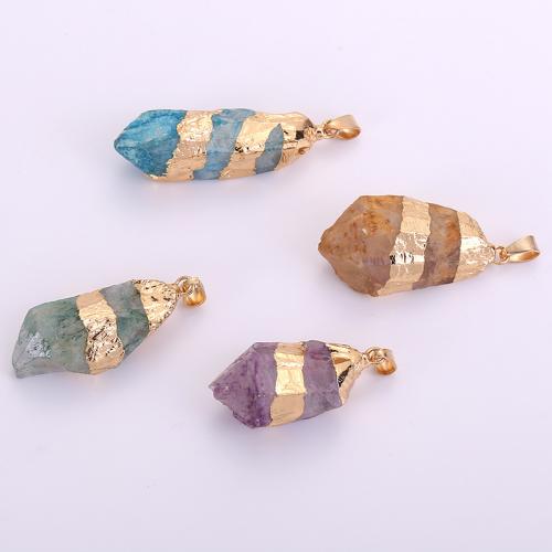 Pingentes quartzo natural, with cobre, cromado de cor dourada, DIY, Cor aleatória, níquel, chumbo e cádmio livre, 17x43mm, vendido por PC