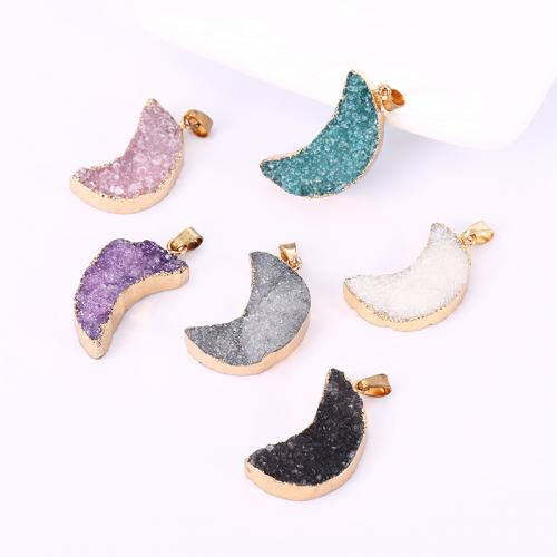 Quartz Gemstone Pendants with Brass Moon gold color plated DIY Random Color nickel lead & cadmium free Sold By PC