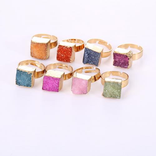 Natural Quartz Finger Ring Brass with Quartz Square gold color plated fashion jewelry & Unisex Random Color nickel lead & cadmium free Sold By PC