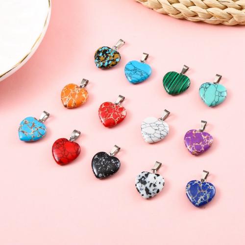 Gemstone Pendants Jewelry Natural Stone with Zinc Alloy Heart plated DIY 20mm Sold By PC