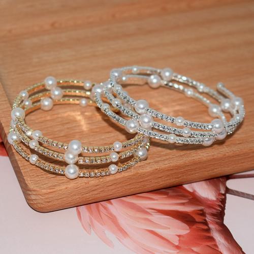 Zinc Alloy Bangle with Plastic Pearl plated fashion jewelry & for woman & with rhinestone nickel lead & cadmium free .5cm .2cm Sold By PC