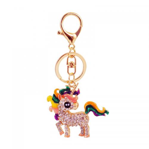 Zinc Alloy Key Clasp Unicorn gold color plated for woman & enamel & with rhinestone nickel lead & cadmium free Sold By PC