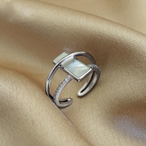 Zink Alloy Finger Ring, med Shell, plated, mode smycken & med strass, silver, nickel, bly och kadmium gratis, The inner diameter of the bracelet is 18cm, Säljs av PC