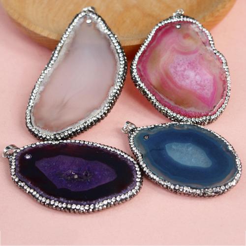Agate Jewelry Pendants Ice Quartz Agate with Rhinestone Clay Pave irregular fashion jewelry & DIY Sold By PC