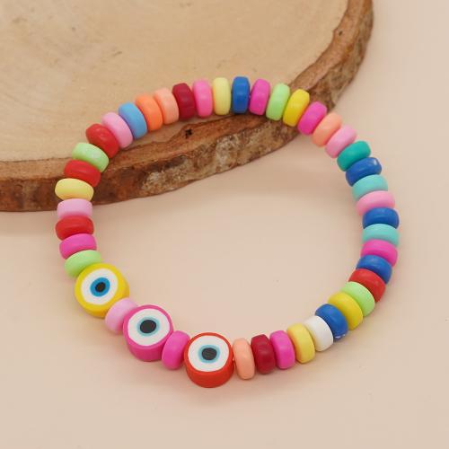 Evil Eye Jewelry Bracelet Polymer Clay Flat Round fashion jewelry & for woman mixed colors Length Approx 18 cm Sold By PC