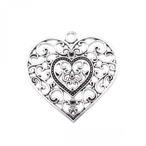 سبائك الزنك المعلقات القلب, قطع أثرية فضية اللون مطلي, مجوهرات الموضة & ديي & أجوف, 55x56mm, تباع بواسطة PC
