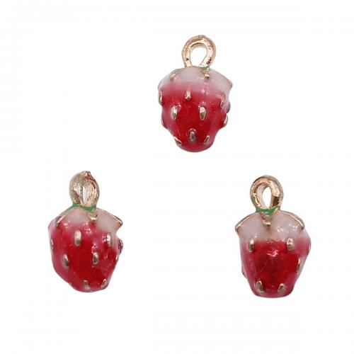 Zinc Alloy Fruit Shape Pendants Strawberry gold color plated fashion jewelry & DIY & enamel mixed colors Sold By PC