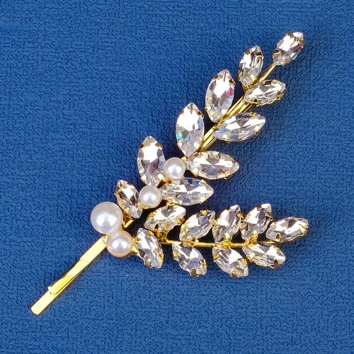 Hair Slide Zinc Alloy Branch plated fashion jewelry & with rhinestone golden nickel lead & cadmium free Sold By PC
