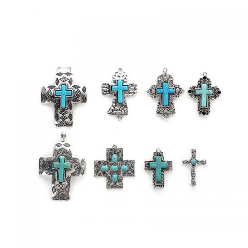 Zinc Alloy Cross Pendants with turquoise plated DIY nickel lead & cadmium free Sold By Bag