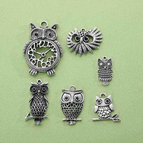 Zinc Alloy Animal Pendants Owl plated DIY silver color nickel lead & cadmium free Sold By Bag