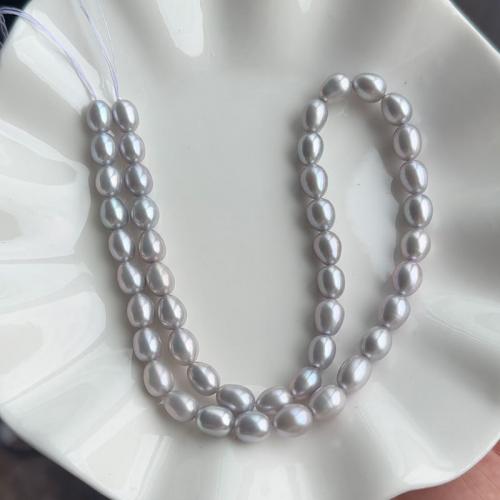 Perlas Arroz Freshwater, Perlas cultivadas de agua dulce, Bricolaje, gris, 7-8mm, Vendido para aproximado 40 cm Sarta
