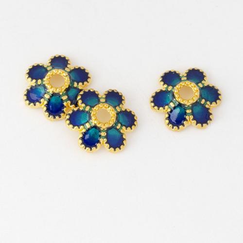 Zinc Alloy Bead Cap Flower gold color plated DIY & enamel dark blue nickel lead & cadmium free Approx 1.5mm Approx Sold By Bag
