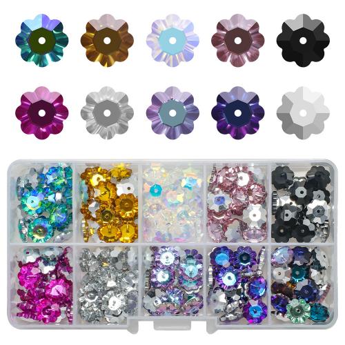 Fashion Glass Beads, with Plastic Box, Plum Blossom, DIY & 10 cells, mixed colors, 10x10mm, Hole:Approx 1mm, Approx 200PCs/Box, Sold By Box