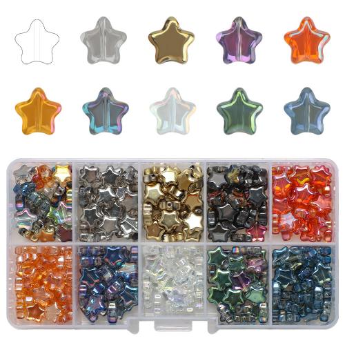 Fashion Glass Beads, with Plastic Box, Star, DIY & 10 cells, mixed colors, 8x8x4mm, Hole:Approx 1mm, Approx 300PCs/Box, Sold By Box