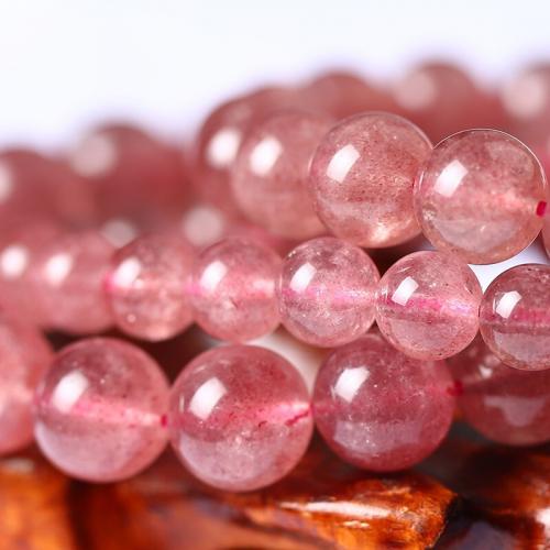 Natural Quartz Jewelry Beads Strawberry Quartz Round DIY pink Sold By Strand