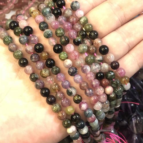 Gemstone smykker perler, Turmalin, Runde, du kan DIY, blandede farver, 6mm, Solgt Per Ca. 38 cm Strand