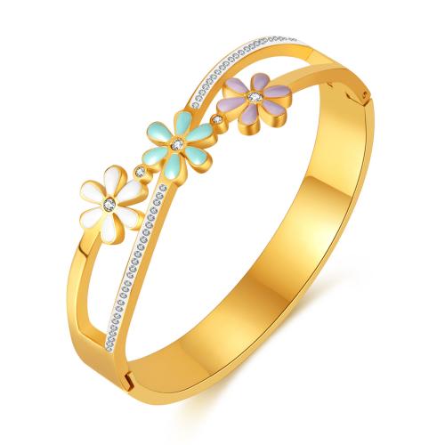 Stainless Steel Bangle 304 Stainless Steel with enamel gold color plated fashion jewelry & micro pave cubic zirconia & for woman nickel lead & cadmium free mm Length Approx 170 mm Sold By PC
