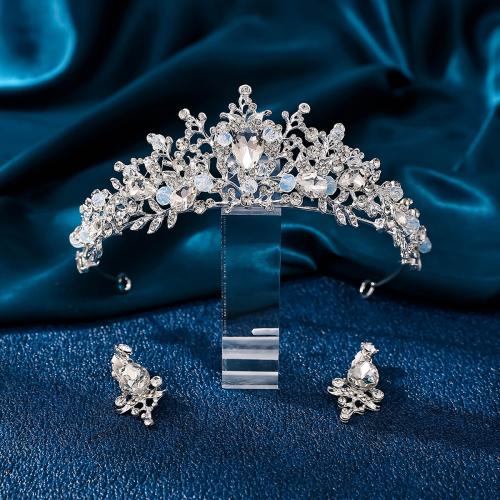 Mixed Hair Accessories crown & earring Zinc Alloy with Rhinestone 2 pieces & fashion jewelry & for woman & with rhinestone nickel lead & cadmium free 14.7cm 5.5cm Sold By Set