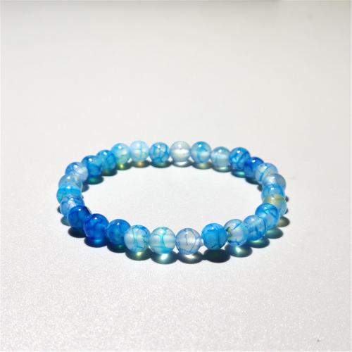 Agate Jewelry Bracelet Dragon Veins Agate Round fashion jewelry & Unisex blue Length Approx 18 cm Sold By PC