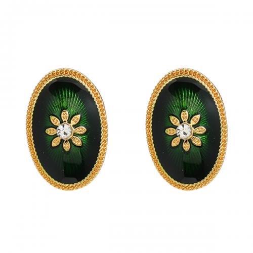 Brass Stud Earring with enamel fashion jewelry & for woman & with rhinestone green nickel lead & cadmium free Sold By Pair