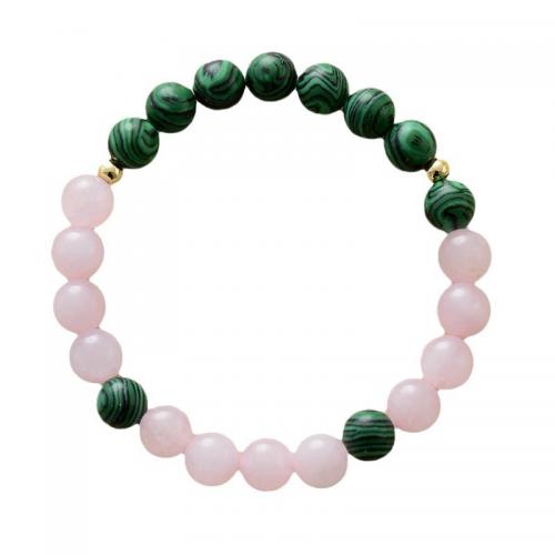 Rose Quartz Bracelet with Malachite Round handmade fashion jewelry & Unisex Length Approx 7 Inch Sold By PC