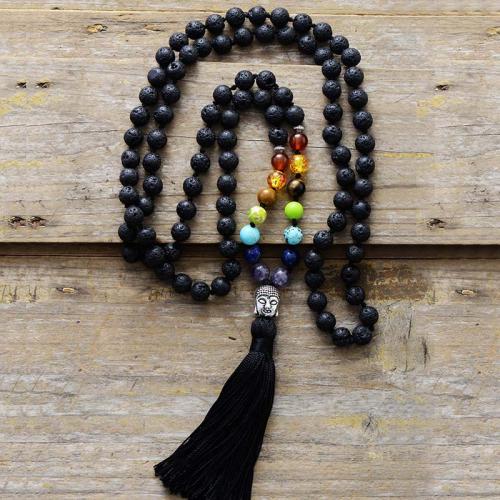 Lava Sweater Necklace with Zinc Alloy Buddha fashion jewelry & Unisex beads length 8mm Sold By Strand