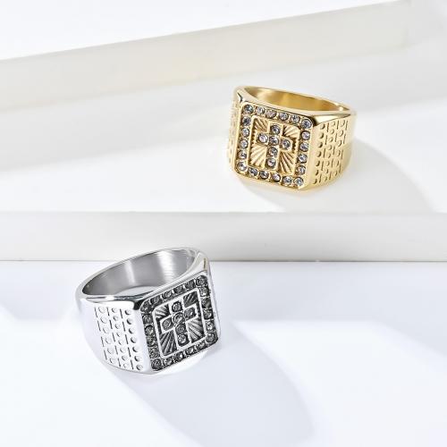Rhinestone Stainless Steel Finger Ring 304 Stainless Steel polished Unisex & with rhinestone ring width 15mm Sold By PC