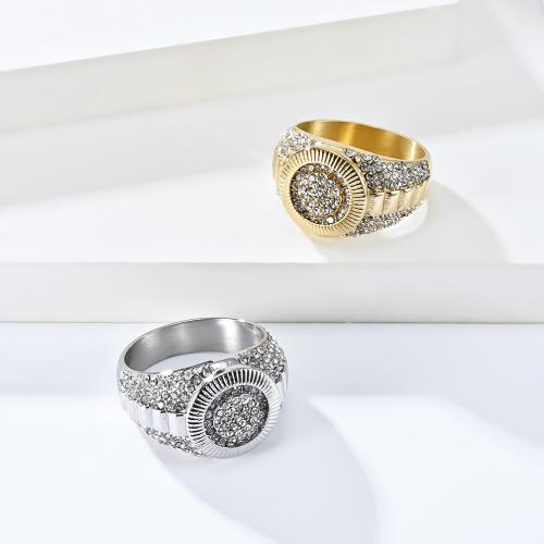 Rhinestone Stainless Steel Finger Ring 304 Stainless Steel polished Unisex & with rhinestone ring width 15mm Sold By PC