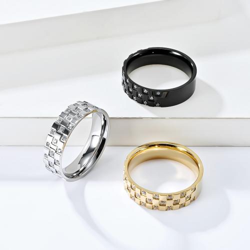 Rhinestone Stainless Steel Finger Ring 304 Stainless Steel polished Unisex & with rhinestone ring width 6mm Sold By PC