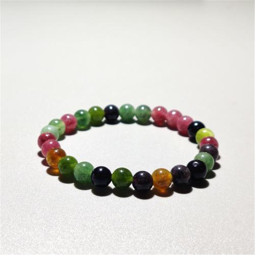 Gemstone Bracelets Tourmaline Round fashion jewelry & Unisex mixed colors Length Approx 18 cm Sold By PC
