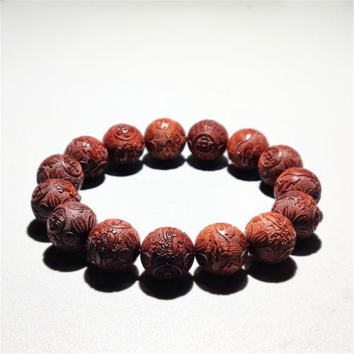 Wrist Mala Sandalwood Carved fashion jewelry & Unisex dark red 15mm Length Approx 18 cm Sold By PC
