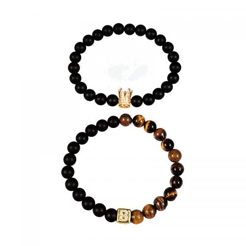 Natural Tiger Eye Bracelets with Zinc Alloy plated Unisex nickel lead & cadmium free 8mm Sold Per Approx 18.5-19 cm Strand
