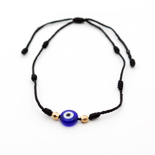 Evil Eye Jewelry Bracelet Lampwork with Cotton Thread Round gold color plated Adjustable & evil eye pattern & for woman Length Approx 18 cm Sold By PC