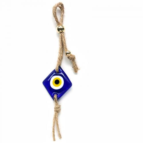Nyckelring, Glas, med Hampa, Rhombus, mode smycken & onda ögat mönster, blå, 55x45mm, Säljs av PC