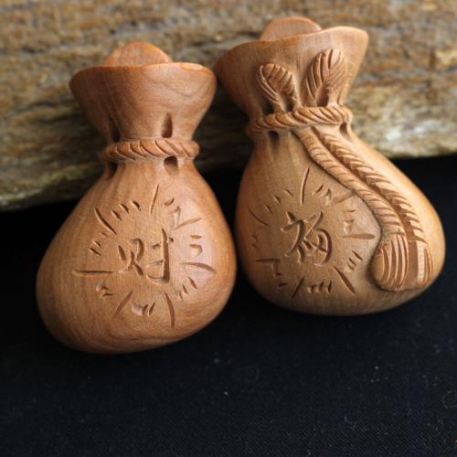 Wood Pendants Peach Wood Money Bag Carved DIY Sold By PC