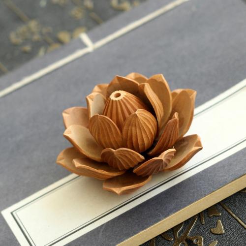 Wood Beads Peach Wood Flower Carved DIY Sold By PC